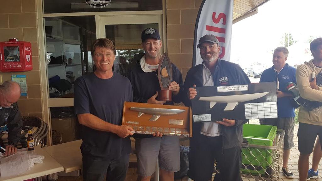 Winners AUS 1402 The Croc (L - R) Michael Manford; Nick Gray and RFBYC Commodore Dean McAulley - 2017 International Etchells WA State Championships  © Mandy McEvoy